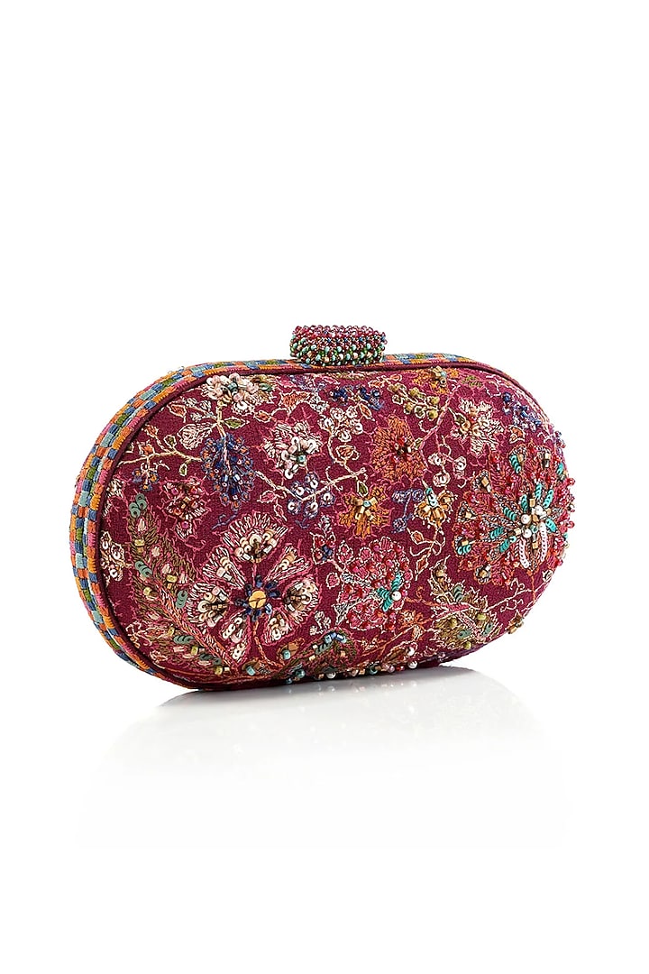 Maroon Cotton Moss Clutch by Tarun Tahiliani Accessories at Pernia's Pop Up Shop