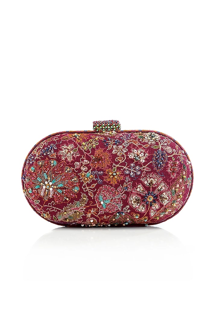 Maroon Cotton Moss Clutch by Tarun Tahiliani Accessories at Pernia's Pop Up Shop