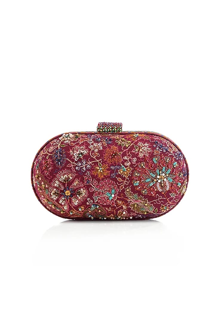 Maroon Cotton Moss Clutch by Tarun Tahiliani Accessories at Pernia's Pop Up Shop