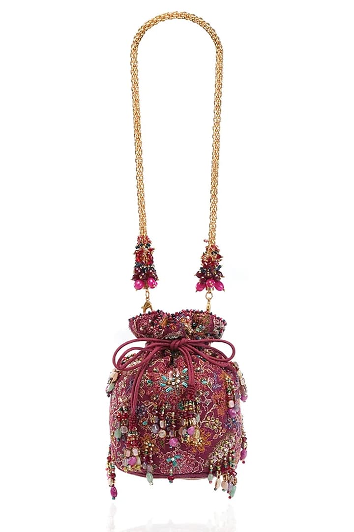 Maroon Cotton Moss Potli by Tarun Tahiliani Accessories at Pernia's Pop Up Shop