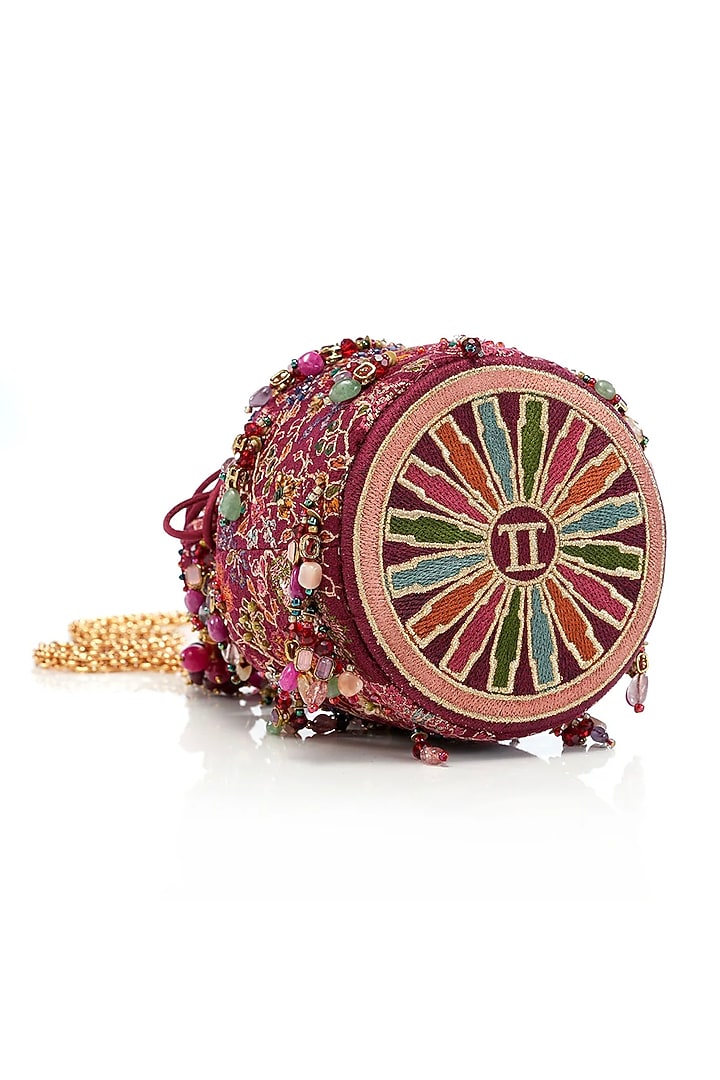 Maroon Cotton Moss Potli by Tarun Tahiliani Accessories at Pernia's Pop Up Shop