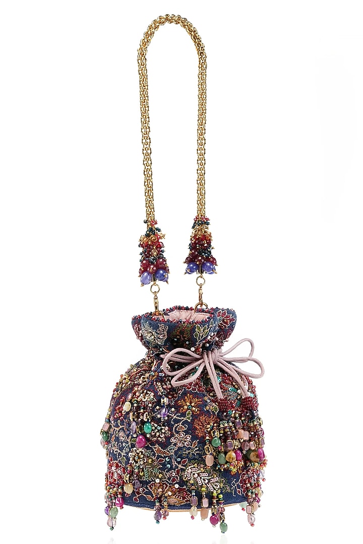 Navy Blue Cotton Moss Potli by Tarun Tahiliani Accessories at Pernia's Pop Up Shop
