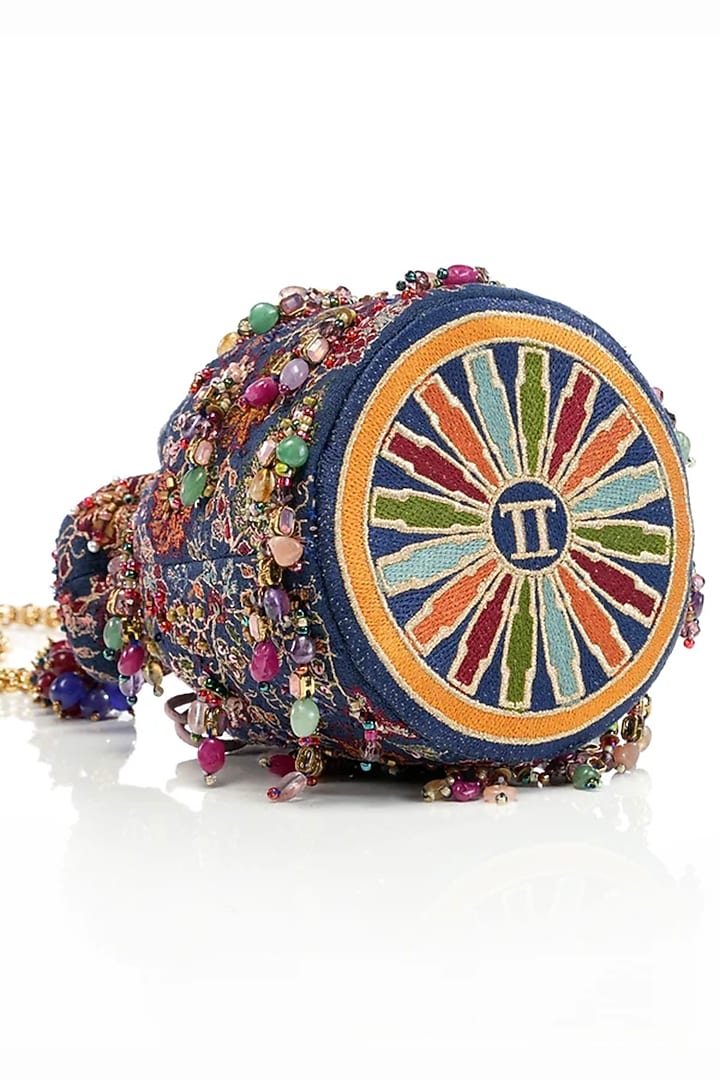 Navy Blue Cotton Moss Potli by Tarun Tahiliani Accessories at Pernia's Pop Up Shop
