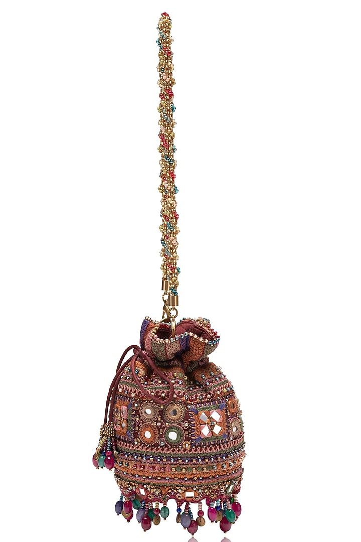 Maroon Cotton Moss Sling Bag by Tarun Tahiliani Accessories at Pernia's Pop Up Shop