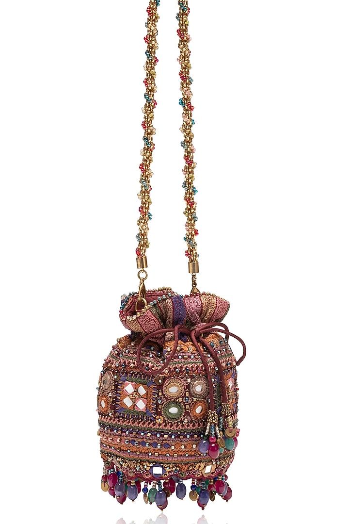 Maroon Cotton Moss Sling Bag by Tarun Tahiliani Accessories at Pernia's Pop Up Shop