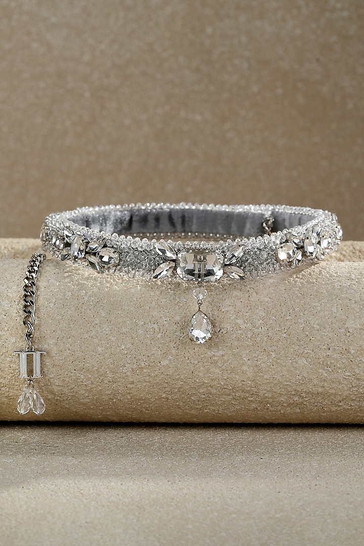 Silver Crystal Beaded Handmade Belt by Tarun Tahiliani Accessories at Pernia's Pop Up Shop