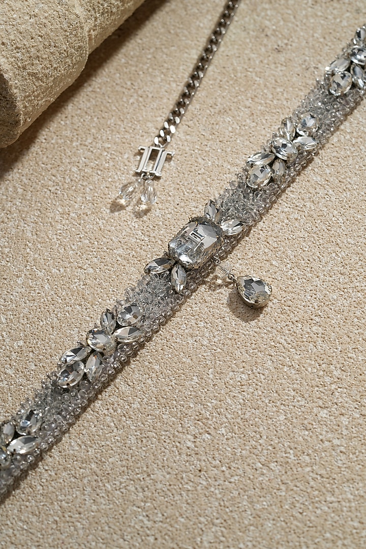 Silver Crystal Beaded Handmade Belt by Tarun Tahiliani Accessories at Pernia's Pop Up Shop