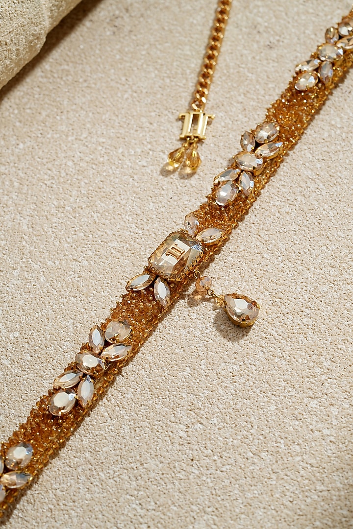 Gold Crystal Beaded Handmade Belt by Tarun Tahiliani Accessories at Pernia's Pop Up Shop