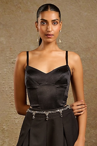 Gunmetal Grey Swarovski Pearl & Amber Crystal Chain Belt by Tarun Tahiliani Accessories