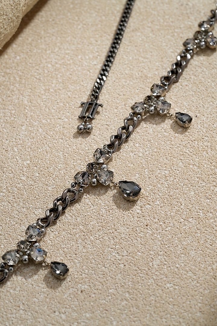 Gunmetal Grey Swarovski Pearl & Amber Crystal Chain Belt by Tarun Tahiliani Accessories at Pernia's Pop Up Shop