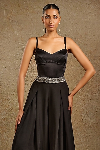 Gunmetal Grey Swarovski Pearl & Amber Crystal Chain Belt by Tarun Tahiliani Accessories