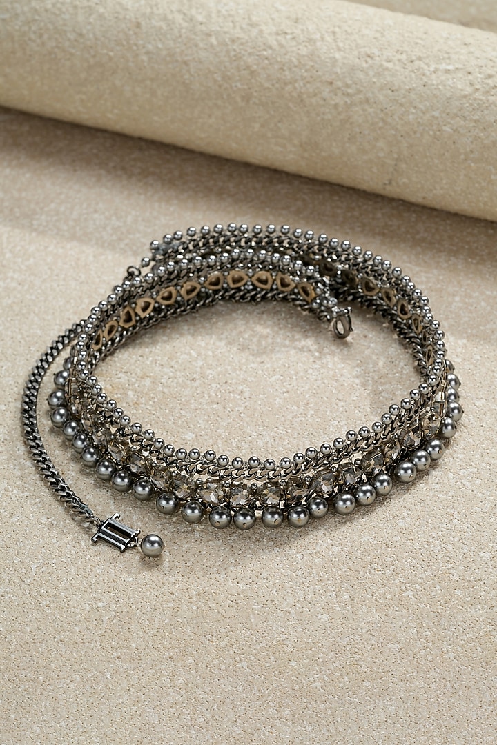 Gunmetal Grey Swarovski Pearl & Amber Crystal Chain Belt by Tarun Tahiliani Accessories at Pernia's Pop Up Shop