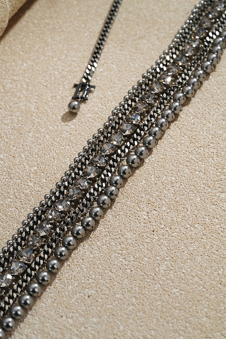 Gunmetal Grey Swarovski Pearl & Amber Crystal Chain Belt by Tarun Tahiliani Accessories at Pernia's Pop Up Shop