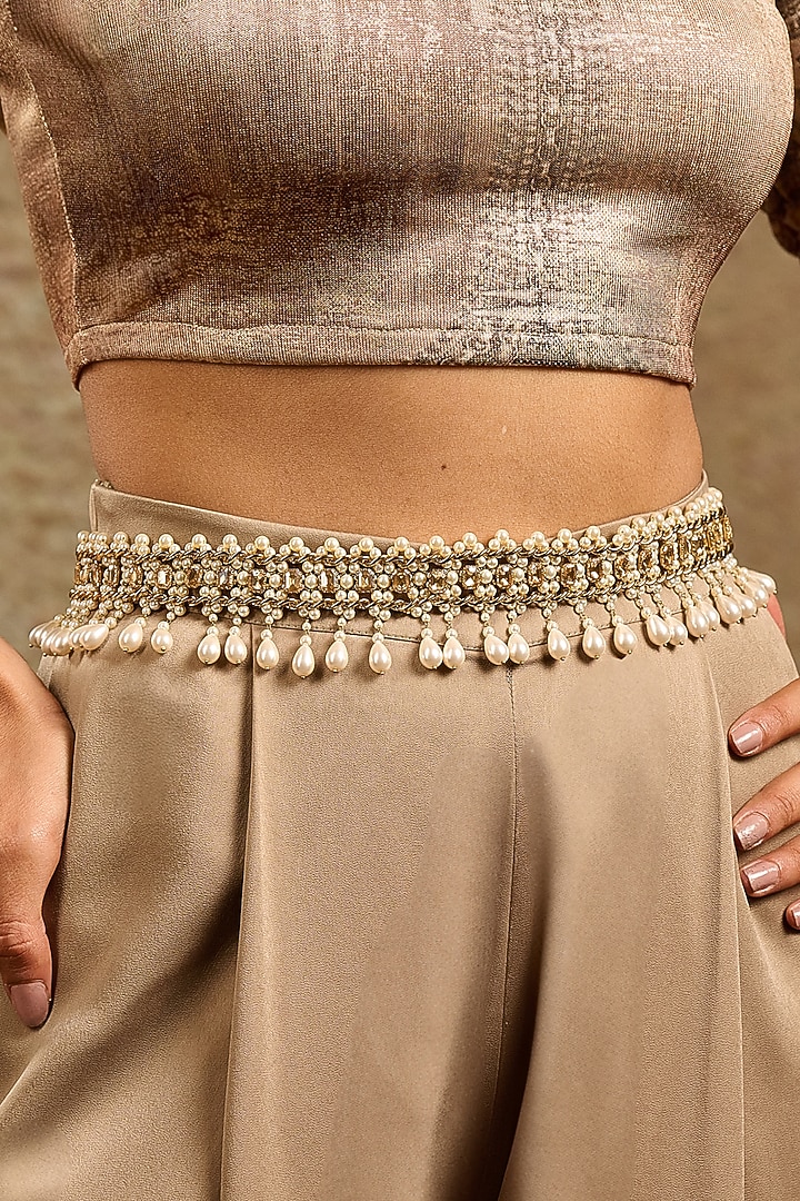 Ivory Swarovski Pearl & Amber Crystal Chain Belt by Tarun Tahiliani Accessories at Pernia's Pop Up Shop