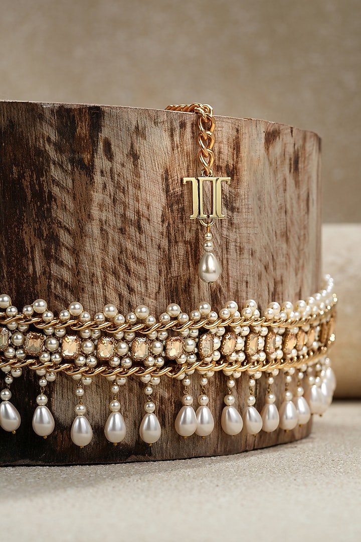 Ivory Swarovski Pearl & Amber Crystal Chain Belt by Tarun Tahiliani Accessories at Pernia's Pop Up Shop