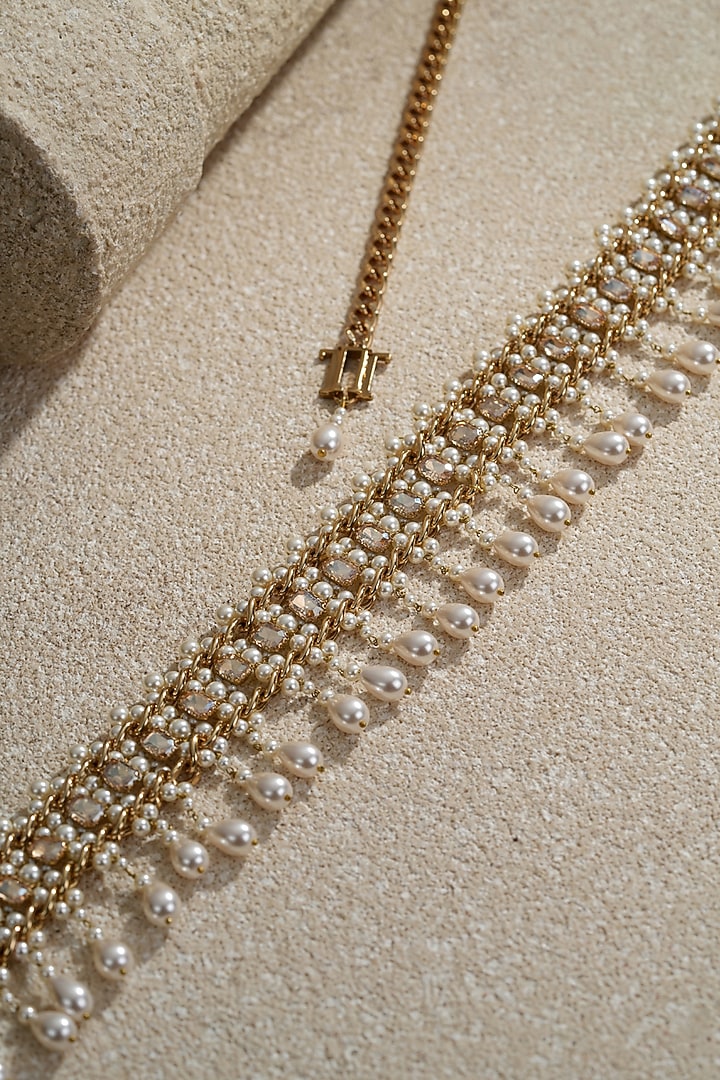 Ivory Swarovski Pearl & Amber Crystal Chain Belt by Tarun Tahiliani Accessories at Pernia's Pop Up Shop