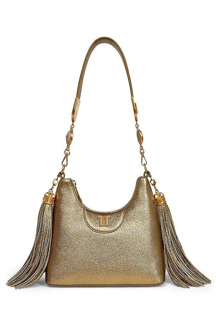 Gold Genuine Italian Leather Structured Shoulder Bag by Tarun Tahiliani Accessories at Pernia's Pop Up Shop