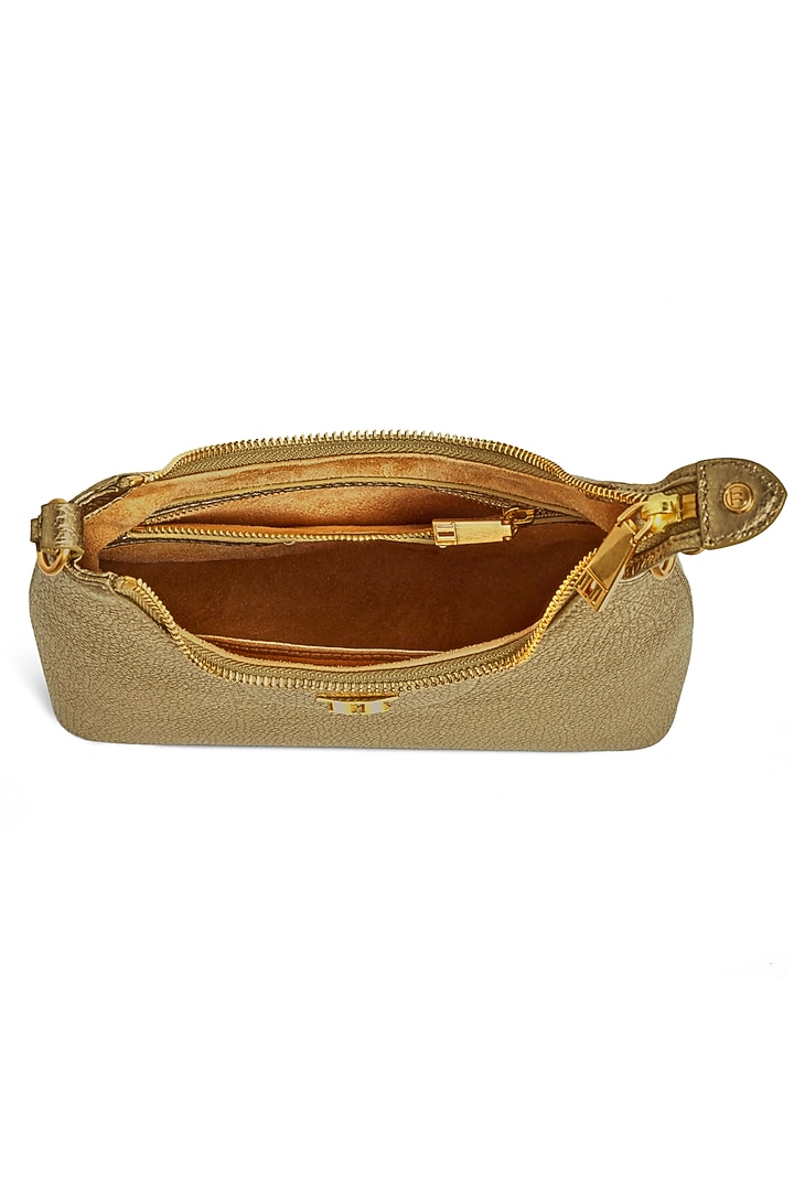 Gold Genuine Italian Leather Structured Shoulder Bag by Tarun Tahiliani Accessories at Pernia's Pop Up Shop