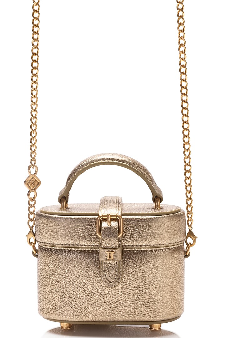 Gold Leather Vanity Bag by Tarun Tahiliani Accessories at Pernia's Pop Up Shop