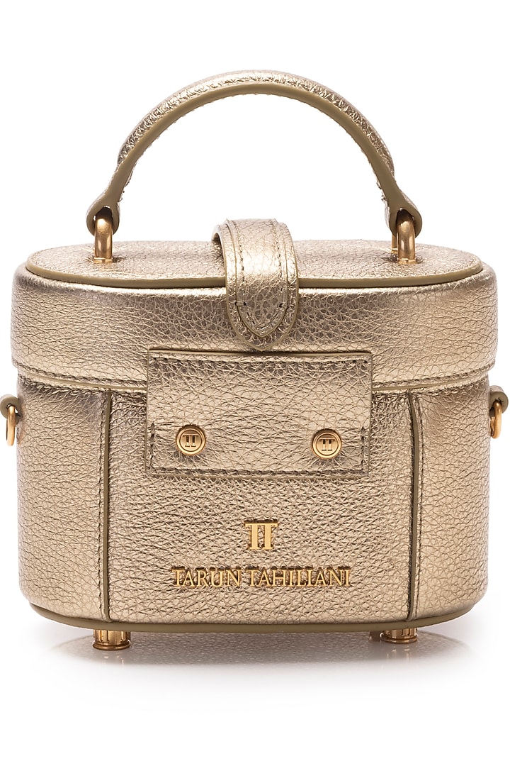 Gold Leather Vanity Bag by Tarun Tahiliani Accessories at Pernia's Pop Up Shop