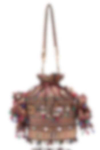 Maroon Cotton Moss Swarovski Embellished Potli Bag by Tarun Tahiliani Accessories at Pernia's Pop Up Shop