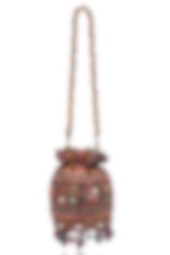 Maroon Cotton Moss Swarovski Embellished Mini Potli Bag by Tarun Tahiliani Accessories at Pernia's Pop Up Shop