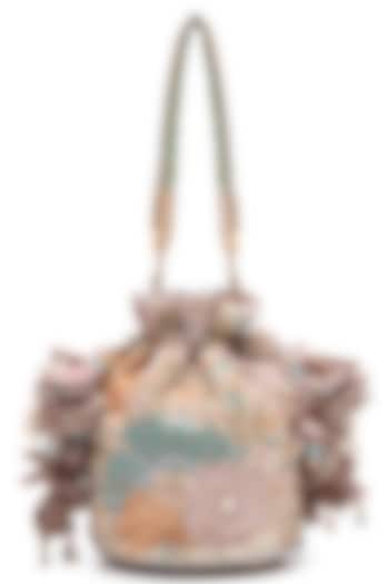 Pastel Pink Silk Tissue Georgette Floral Embellished Potli Bag by Tarun Tahiliani Accessories at Pernia's Pop Up Shop