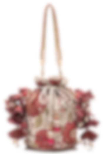 Red Silk Tissue Georgette Zardosi Embellished Potli Bag by Tarun Tahiliani Accessories at Pernia's Pop Up Shop
