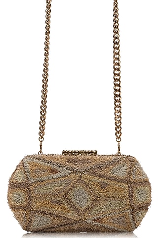 Gold Ombre Viscose Satin Cutdana Embellished Clutch by Tarun Tahiliani Accessories