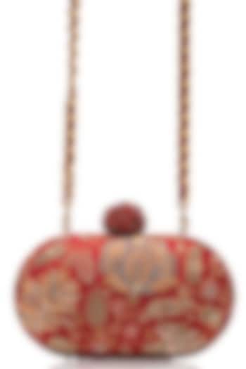 Red Satin Floral Motif Embellished Clutch by Tarun Tahiliani Accessories at Pernia's Pop Up Shop