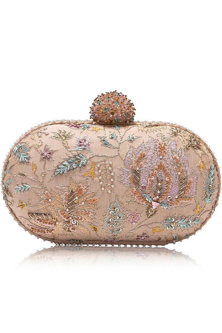 Pastel Pink Satin Swarovski Embellished Clutch by Tarun Tahiliani Accessories at Pernia's Pop Up Shop