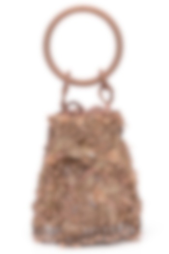 Salmon Pink Organza Metallic Sequin Embellished Bucket Bag by Tarun Tahiliani Accessories at Pernia's Pop Up Shop