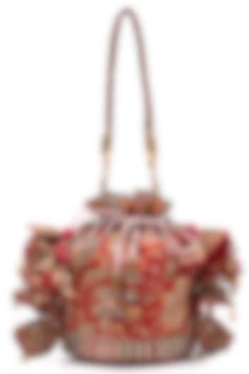 Red Satin Bead & Zardosi Embellished Potli Bag by Tarun Tahiliani Accessories at Pernia's Pop Up Shop