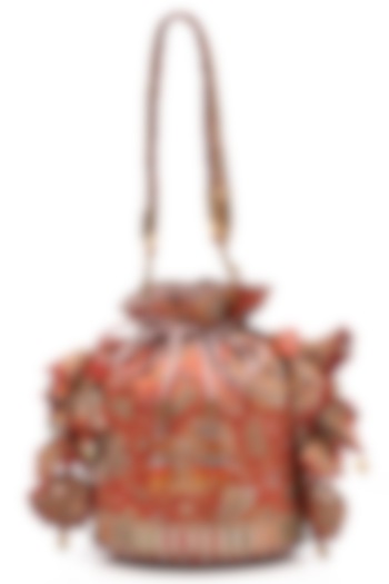 Rust Orange Satin Bead & Zardosi Embellished Potli Bag by Tarun Tahiliani Accessories at Pernia's Pop Up Shop