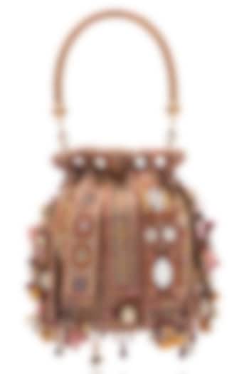 Red Cotton Moss Mirror Embellished Potli Bag by Tarun Tahiliani Accessories at Pernia's Pop Up Shop