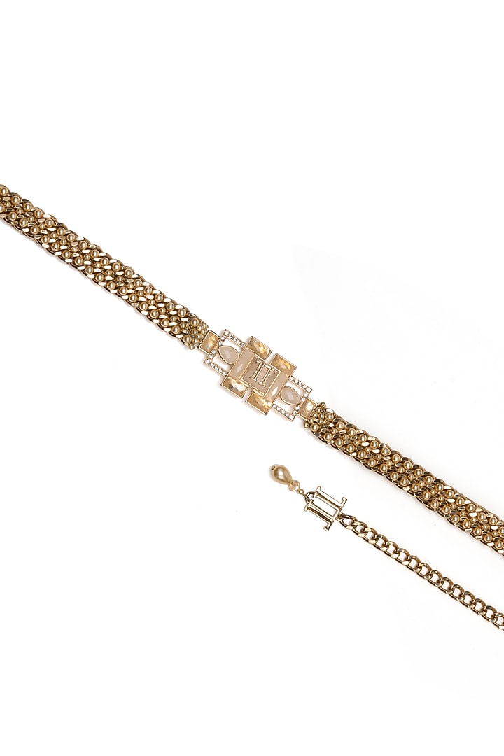 Gold Swarovski & Pearl Embellished Gilded Link Belt by Tarun Tahiliani Accessories at Pernia's Pop Up Shop