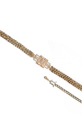 Gold Swarovski & Pearl Embellished Gilded Link Belt by Tarun Tahiliani Accessories