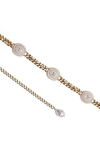 Ivory Swarovski & Pearl Embellished Chain Belt by Tarun Tahiliani Accessories