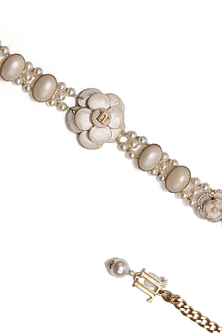 Ivory Swarovski & Pearl Embellished Belt by Tarun Tahiliani Accessories