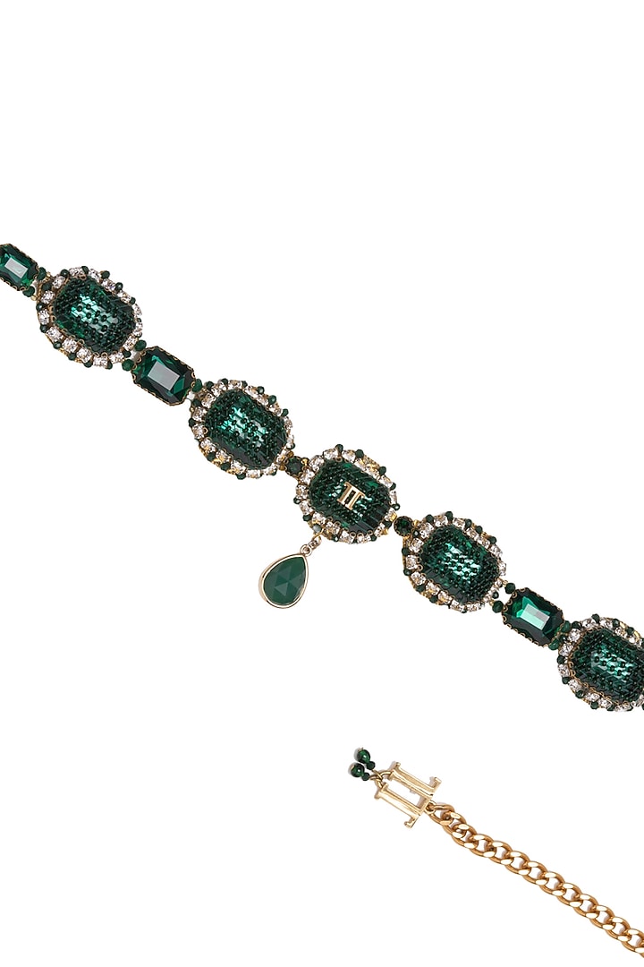 Emerald Glass Stone & Bead Embellished Belt by Tarun Tahiliani Accessories at Pernia's Pop Up Shop