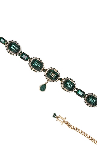 Emerald Glass Stone & Bead Embellished Belt by Tarun Tahiliani Accessories