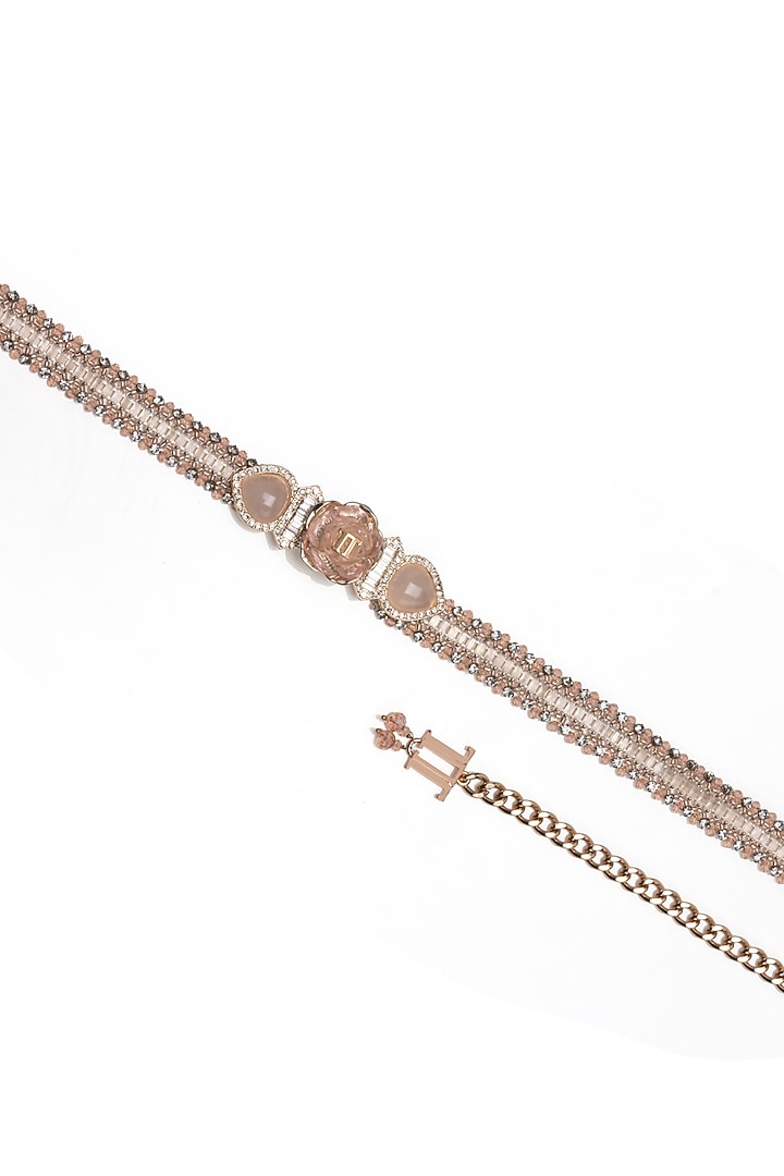 Blush Pink Bead & Floral Embellished Belt by Tarun Tahiliani Accessories at Pernia's Pop Up Shop