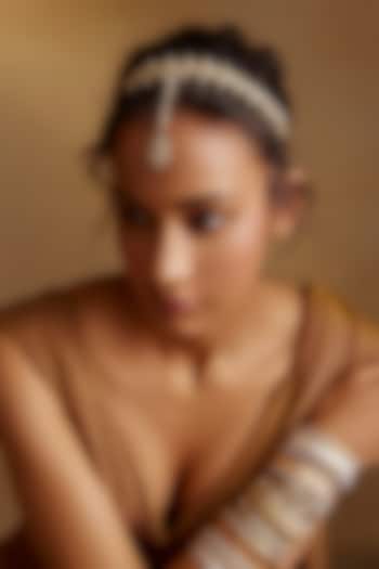 Gold Plated Cubic Zircon & Swarovski Pearl Matha Patti In Sterling Silver by Tarun Tahiliani Accessories at Pernia's Pop Up Shop