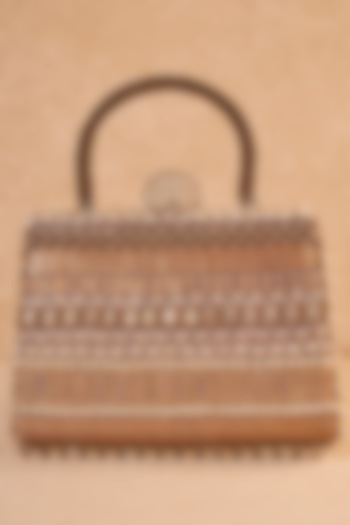 Taupe Viscose Satin & Cotton Mulmul Thread Embroidered Handbag by Tarun Tahiliani Accessories at Pernia's Pop Up Shop