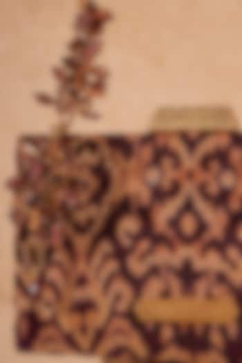 Wine Velvet Ikat Printed & Embroidered Handbag by Tarun Tahiliani Accessories at Pernia's Pop Up Shop