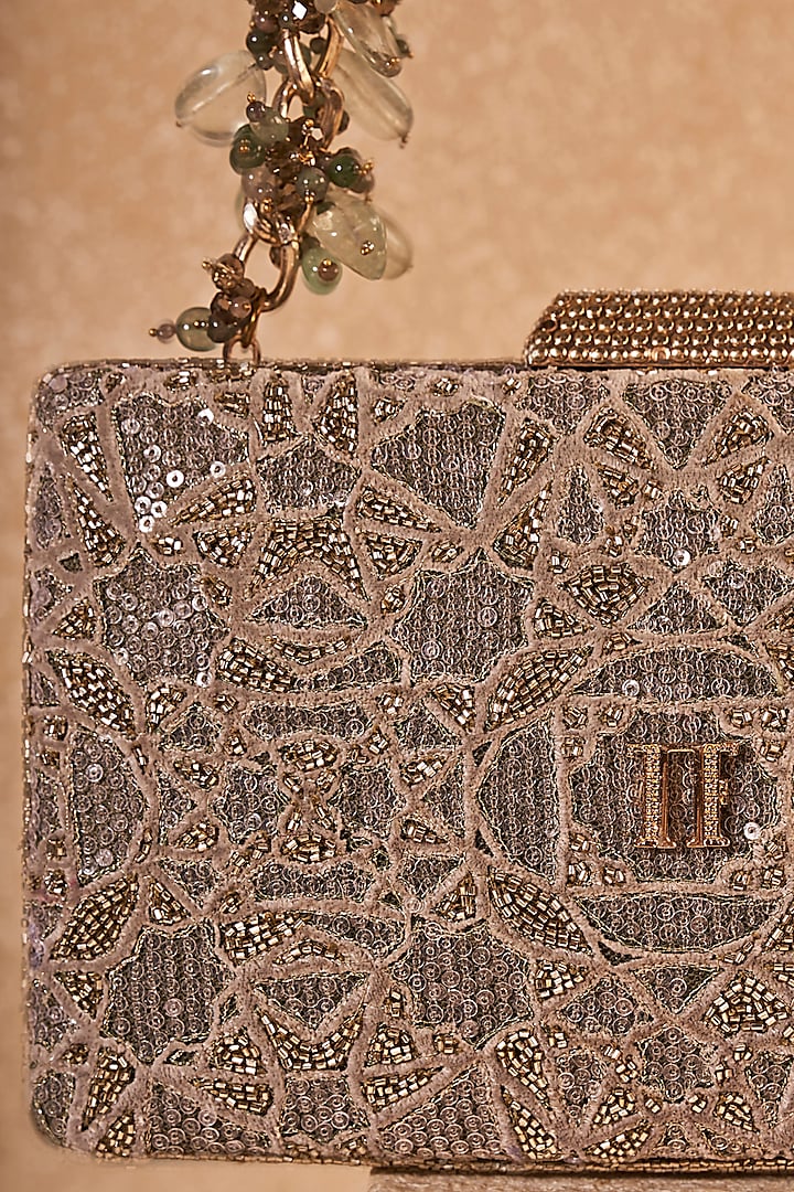 Sage Green Soft Net & Velvet Cutdana Embroidered Sling Bag by Tarun Tahiliani Accessories at Pernia's Pop Up Shop