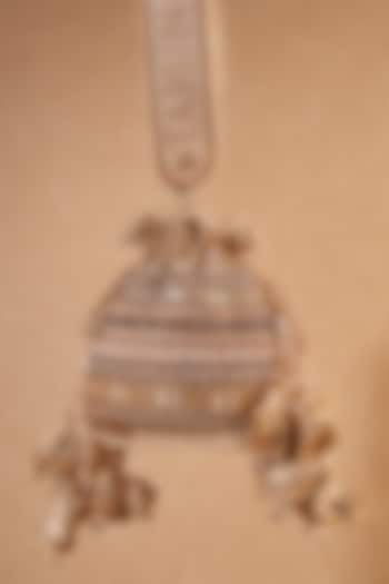 Ivory Gold Poly Dupion & Viscose Satin Hand Embroidered Potli Bag by Tarun Tahiliani Accessories at Pernia's Pop Up Shop