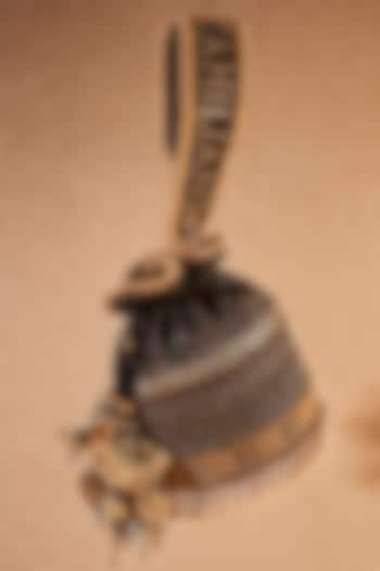 Black & Gold Poly Dupion & Viscose Satin Hand Embroidered Potli Bag by Tarun Tahiliani Accessories at Pernia's Pop Up Shop