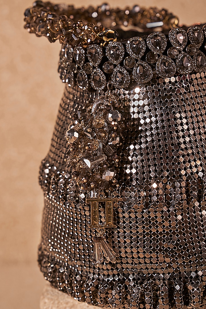 Gunmetal Grey Chainmail Potli Bag by Tarun Tahiliani Accessories at Pernia's Pop Up Shop