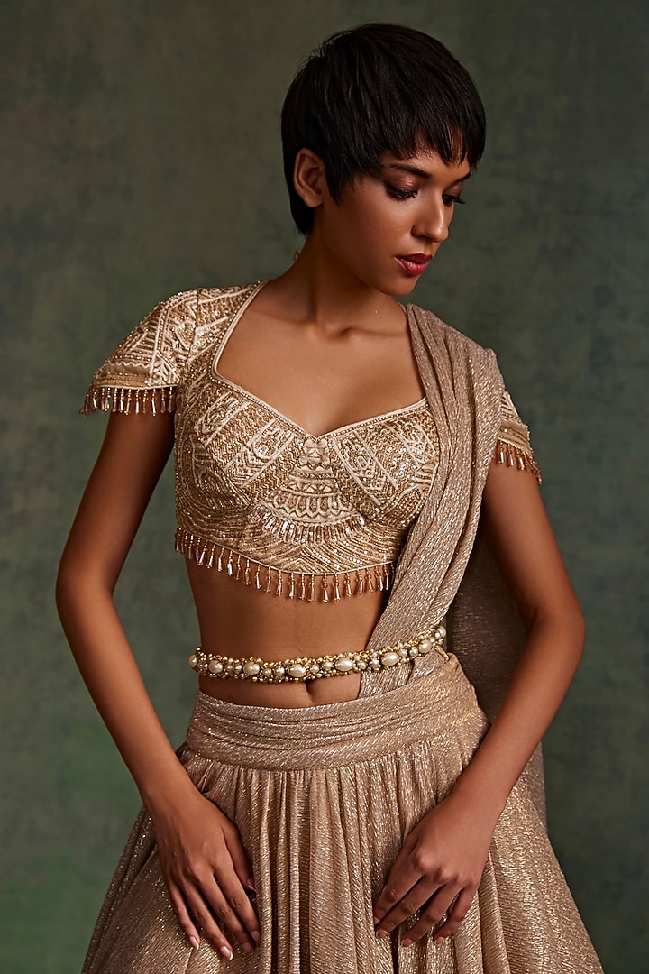 Ivory Silk & Velvet Embellished Belt by Tarun Tahiliani Accessories at Pernia's Pop Up Shop